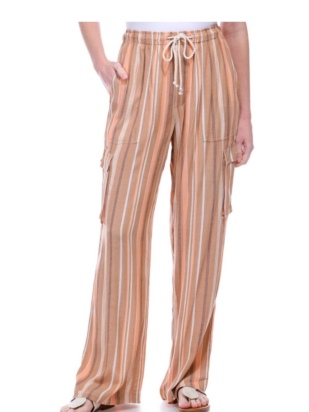 Roxy Peach Striped Wide-Leg Cargo Pants Pink Rose Juniors size M
